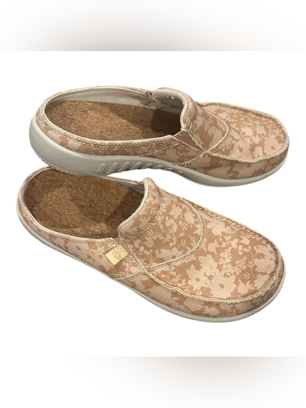 Spenco Slipon Vintage Floral Siesta Beige Print Minimalist Canvas Shoes 8.5